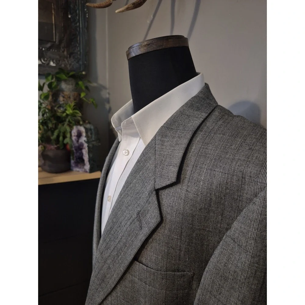 Hart Schaffner Marx Mens 44 L Two Button Wool Sports Coat USA Gray Plaid